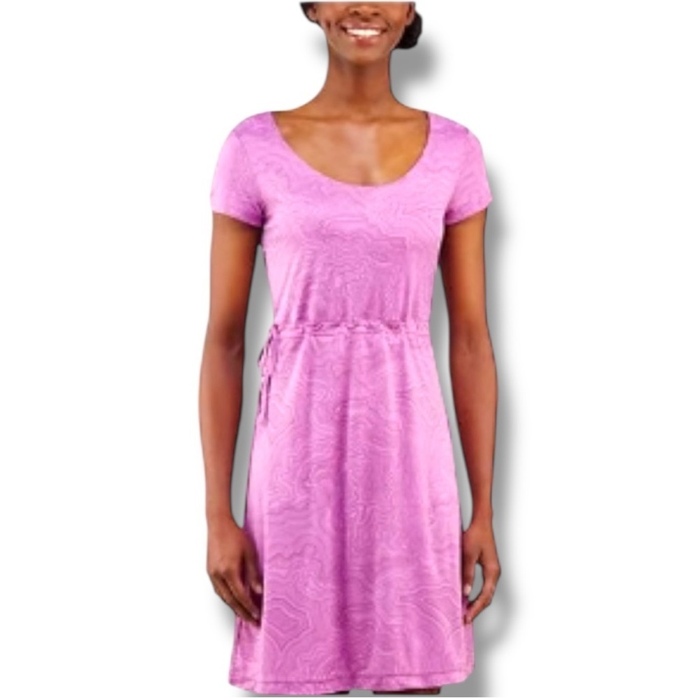 Merrell Light Purple Short Sleeve Waist Cinched Open Back Midi Dress - Picture 2 of 15